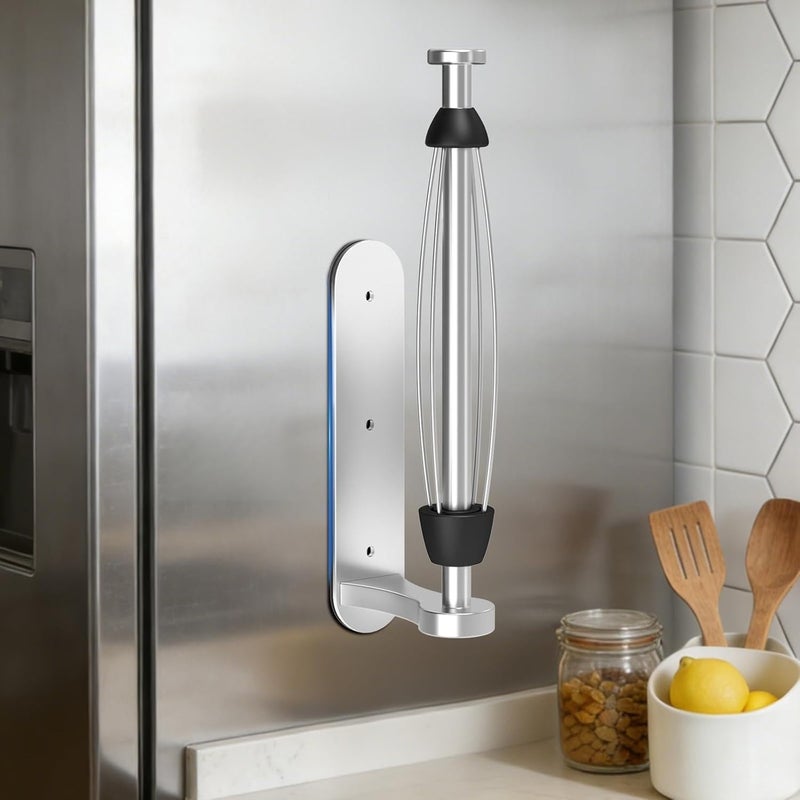 Swaitee Magnetic Paper Towel Holder for Fridge - No Drill, One Hand Tear with Ratchet Mechanism, Silver, Self-Adhesive & Wall Mount for Kitchen, RV, Garage - Image 1